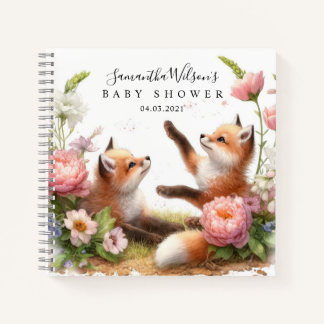Cuaderno Cute Two Baby Foxes Baby Shower Guest Book