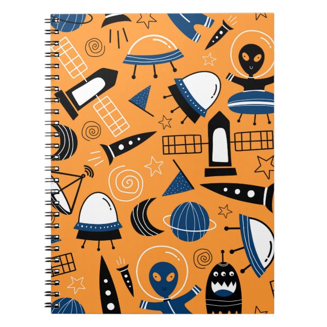 Cuaderno Cute ufo de naves espaciales alienígenas, planetas (Frente)