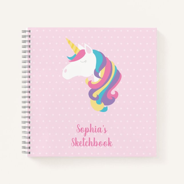 Cuaderno Cute Unicorn Polka Dot Personalizado Sketchbook (Anverso)