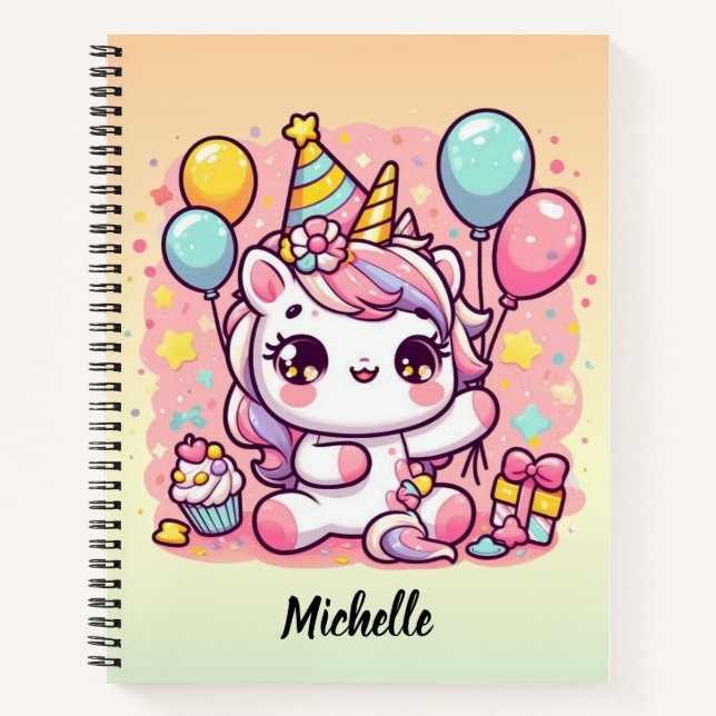 Cuaderno Cute unicornio con globos (Anverso)