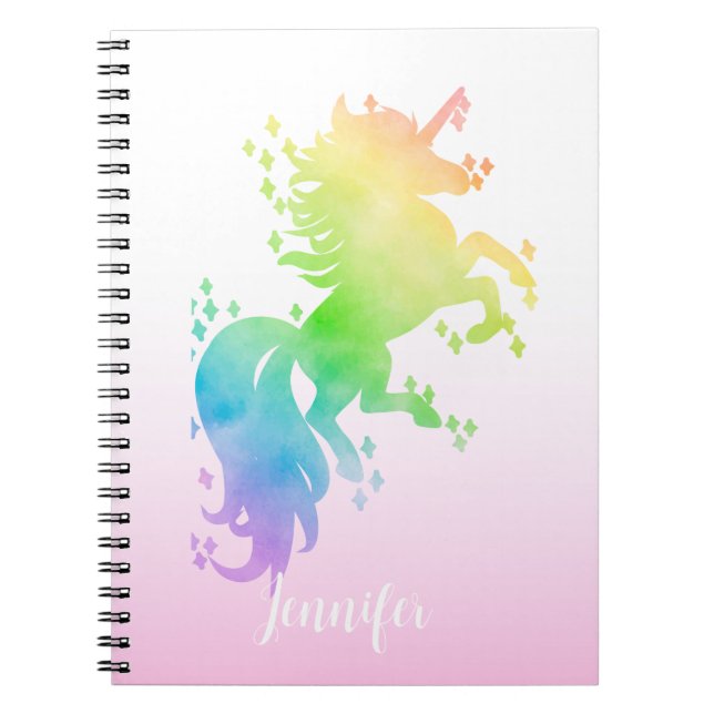 Cuaderno Cute unicornio de arcoíris con acuarela mágica (Frente)