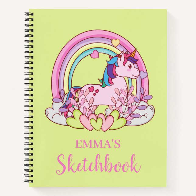 Cuaderno Cute Unicornio Floral Personalizado Kids Sketchboo (Anverso)
