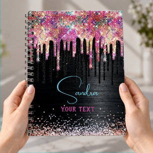 Cuaderno Cute unicornio negro brillo cumpleaños monograma