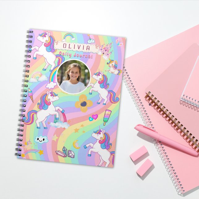 Cuaderno Cute Unicornio Rosa Arcoíris Foto y Nombre Persona (Subido por el creador)