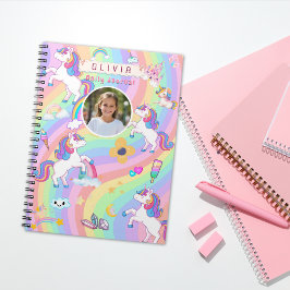 Cuaderno Cute Unicornio Rosa Arcoíris Nombre Personalizado 