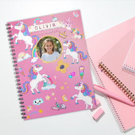 Cuaderno Cute Unicornio Rosa Arcoíris Nombre Personalizado 