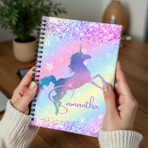 Cuaderno Cute unicornio rosa Glitter arte de monograma de a