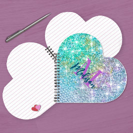 Cuaderno Cute Unicornio turquesa falso brillo monograma Lib