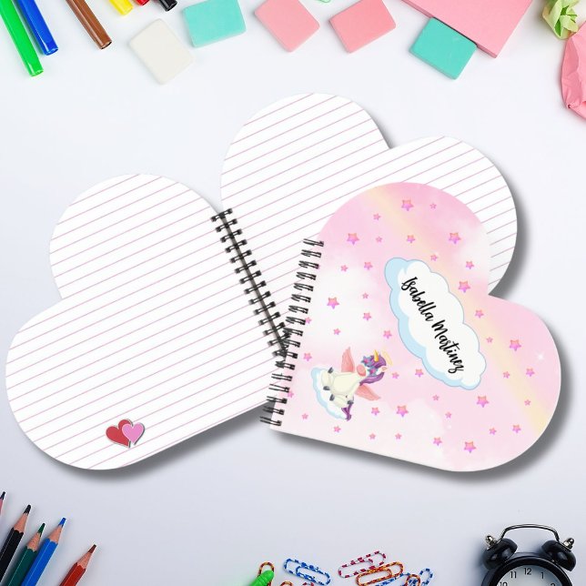 Cuaderno Cute Unicornio y Estrellas Rosadas en Forma de Cor (Subido por el creador)