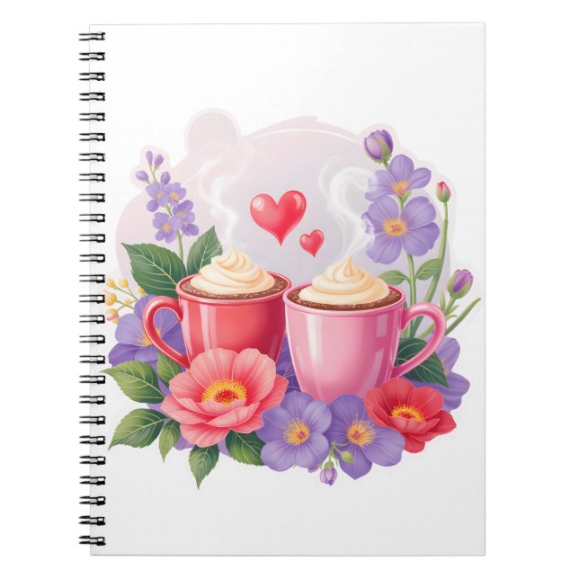 Cuaderno Cute Valentine Cocoa Mugs with Flowers & Hearts (Frente)