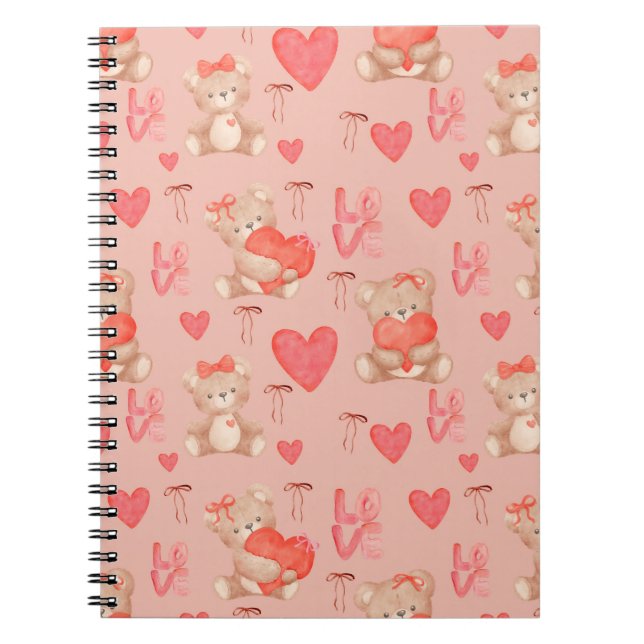 Cuaderno Cute Valentines Brown Teddy Bear Seamless Pattern (Frente)
