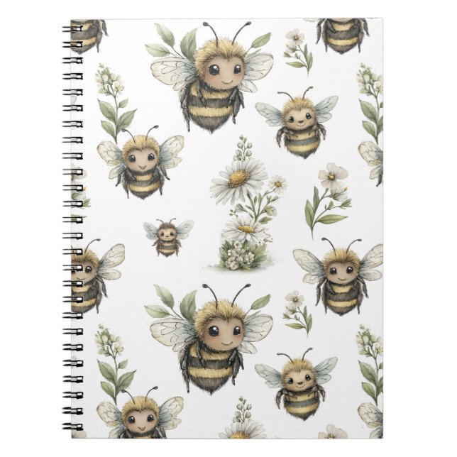 Cuaderno Cute Watercolor Bumblebee Design | Soft Pastel Bee (Frente)