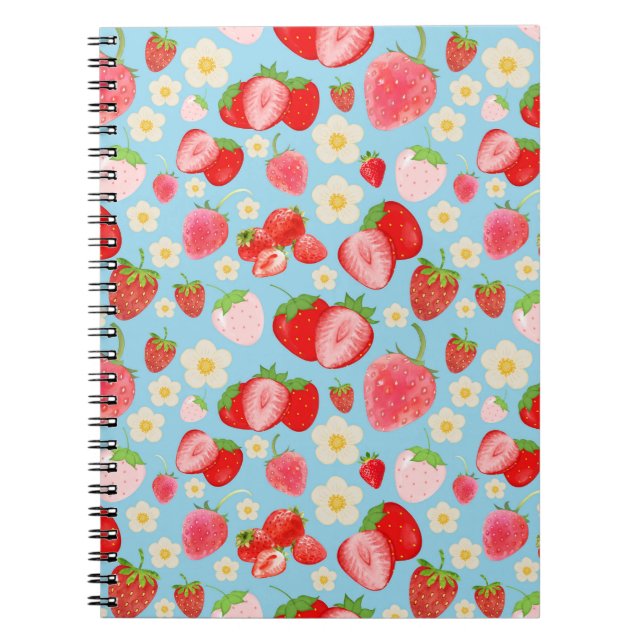 Cuaderno Cute Watercolor Strawberry Seamless Pattern (Frente)