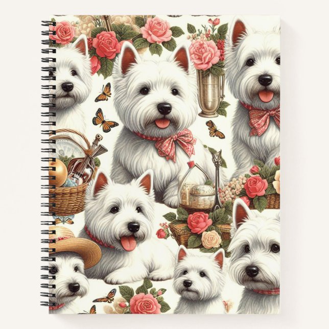 Cuaderno Cute West Highland White Terrier Seamless (Anverso)