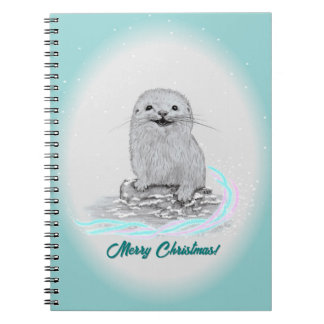 Cuaderno Cute White Baby Sea Otter , Merry Christmas