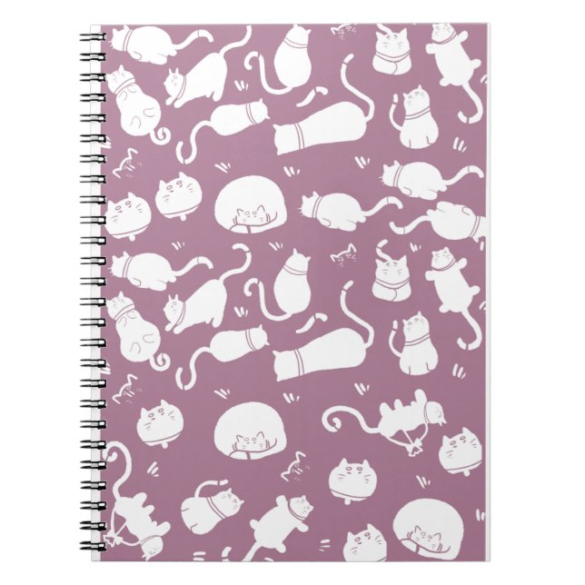 Cuaderno Cute White Cats Pattern on Mauve Background (Frente)