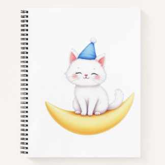 Cuaderno Cute White Kitten on Moon Spiral Notebook