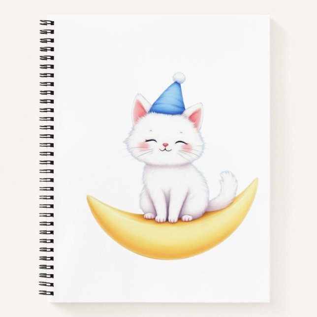 Cuaderno Cute White Kitten on Moon Spiral Notebook (Anverso)