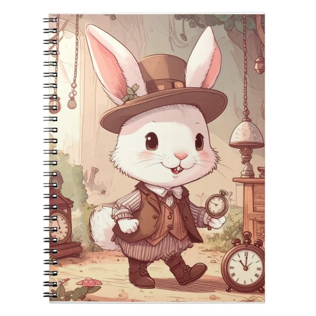 Cuaderno Cute White Rabbit Wonderland Whimsical Timekeeper (Frente)