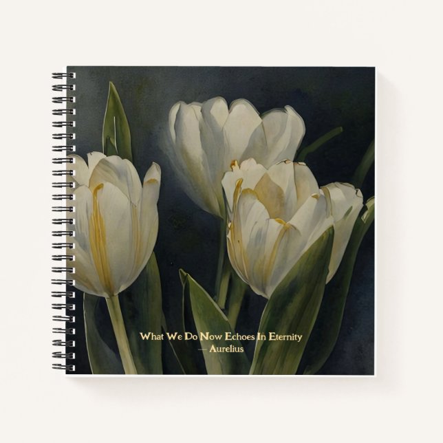 Cuaderno Cute White Tulips Aurelius Wisdom Quote Journal (Anverso)