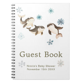 Cuaderno Cute Winter Arctic Whale Baby Shower Guest Book