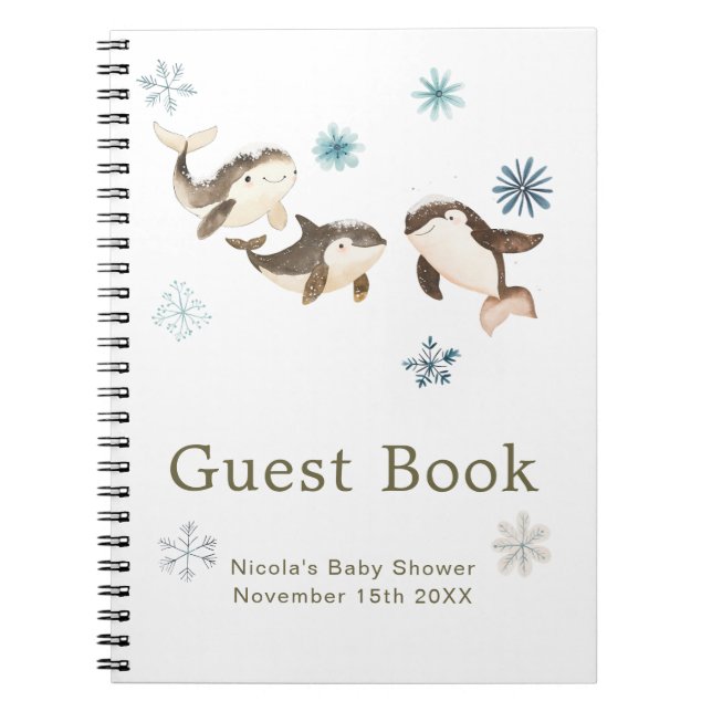 Cuaderno Cute Winter Arctic Whale Baby Shower Guest Book (Frente)