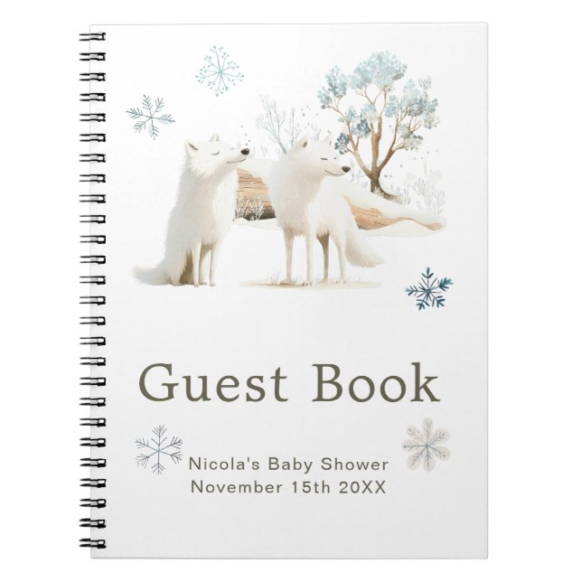 Cuaderno Cute Winter Arctic Wolf Baby Shower Guest Book (Frente)