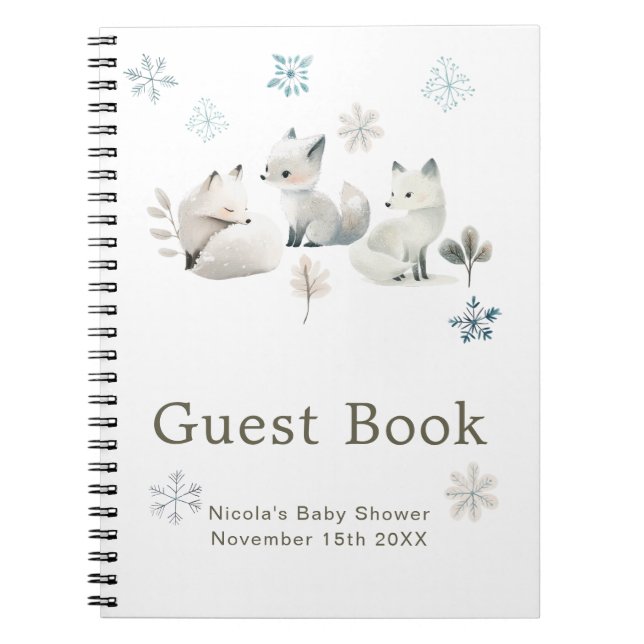 Cuaderno Cute Winter Arctic Wolf Baby Shower Guest Book (Frente)