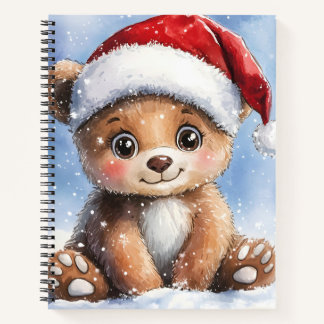 Cuaderno Cute Winter Christmas Santa Bear Cub Watercolor 