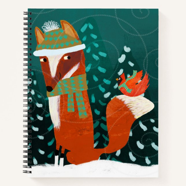 Cuaderno Cute Winter Fox and Cardinal Notebook (Anverso)