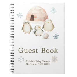Cuaderno Cute Winter Penguins Baby Shower Guest Book