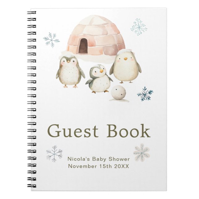 Cuaderno Cute Winter Penguins Baby Shower Guest Book (Frente)