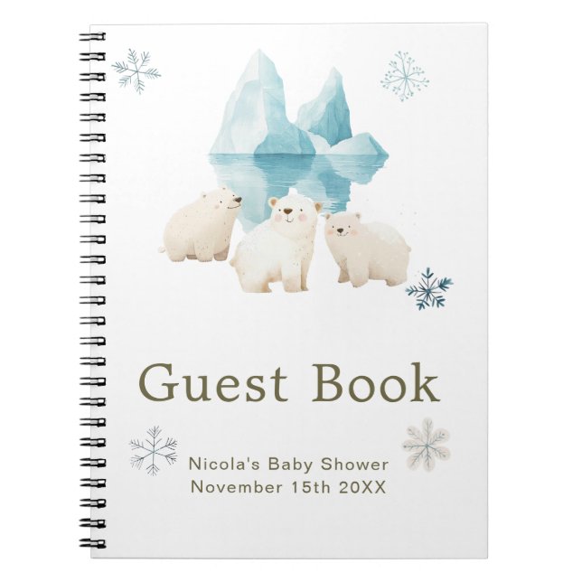 Cuaderno Cute Winter Polar Bears Baby Shower Guest Book (Frente)