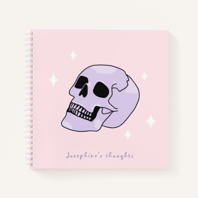 Cuaderno Cute Witchen Mystical Skull Nombre rosa y púrpura (Anverso)