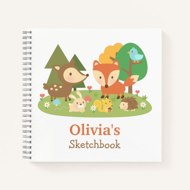 Cuaderno Cute Woodland Animals Niños Sketchbook Personaliza (Anverso)