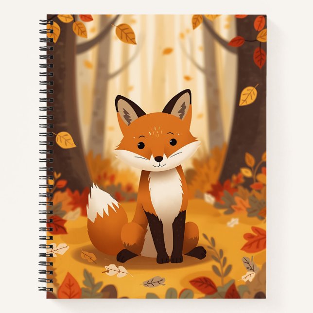 Cuaderno Cute Woodland Fox in Autumn Leaves Spiral Notebook (Anverso)