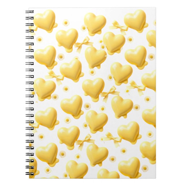 Cuaderno Cute Yellow Hearts Pattern Spiral Notebook (Frente)