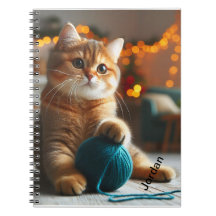 Cuto bloc de notas en espiral de gato blanco y mar