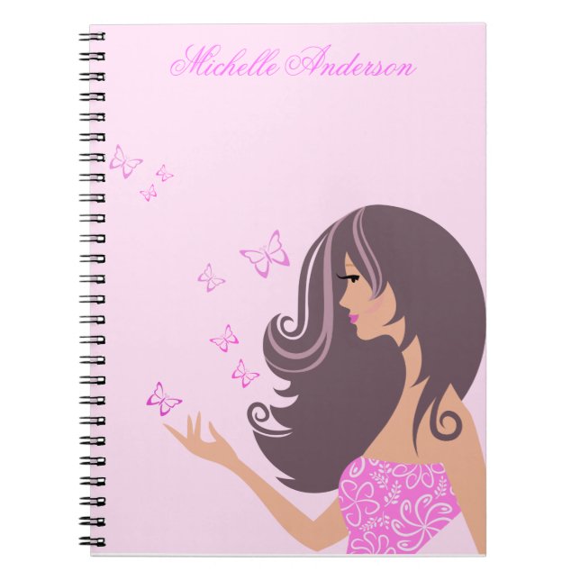 Cuaderno Cuto chica con mariposas portátil (Frente)