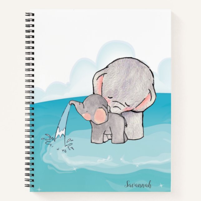 Cuaderno Cuto Elefantes Color de la Agua Azul Nombre (Anverso)