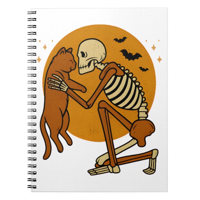 Cuaderno Cuto esqueleto abrazando a gato Diseño gótico de H (Frente)