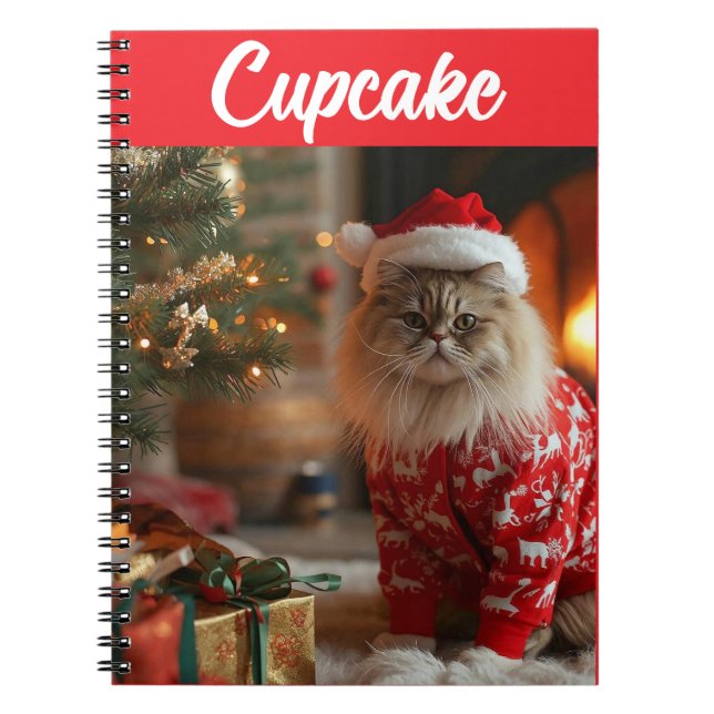 Cuaderno Cuto gato persa Navidades portátil personalizado (Frente)