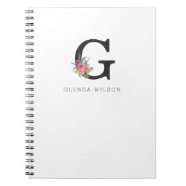 Cuaderno Cuto Giro Floral acuarela Boho Monograma Rosa