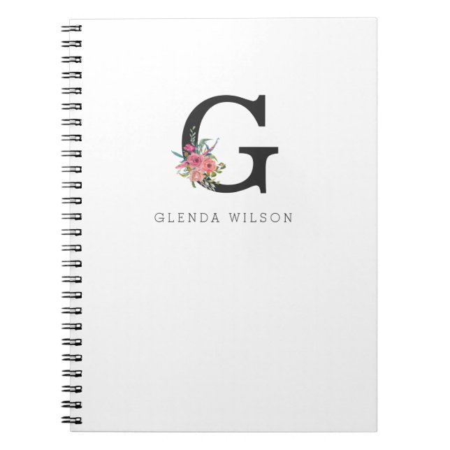 Cuaderno Cuto Giro Floral acuarela Boho Monograma Rosa (Frente)