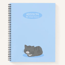 Cuaderno Cuto Gris Gato Azul Espiral portátil