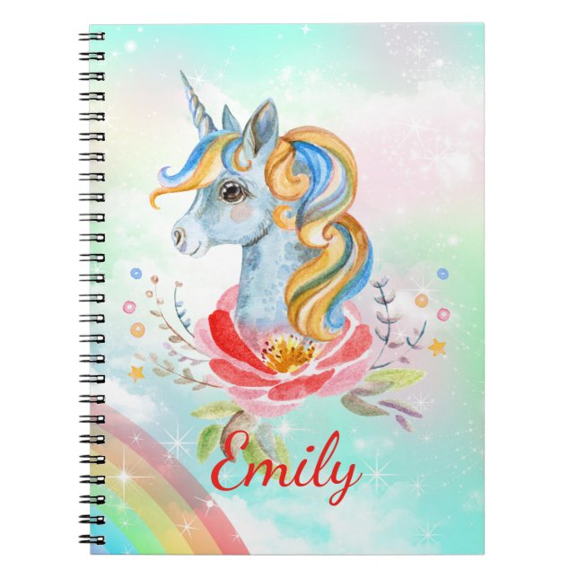 Cuaderno Cuto mágico de unicornio personalizado (Frente)