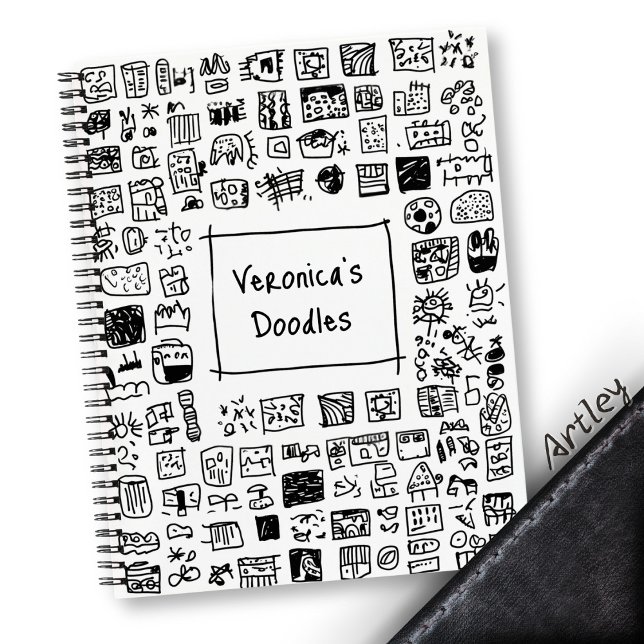 Cuaderno Cuto Monocromatic Doodle Custom Name Sketchbook (Subido por el creador)