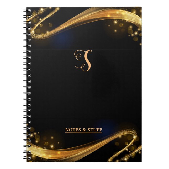Cuaderno Cuto monograma portátil profesional negro y dorado (Frente)