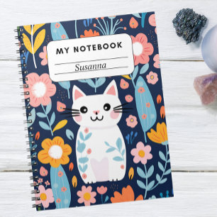 Cuaderno Cuto para el gato y el patrón floral