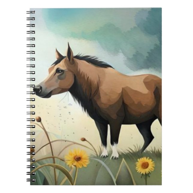Cuaderno Cuto pony marrón en el campo floral (Frente)